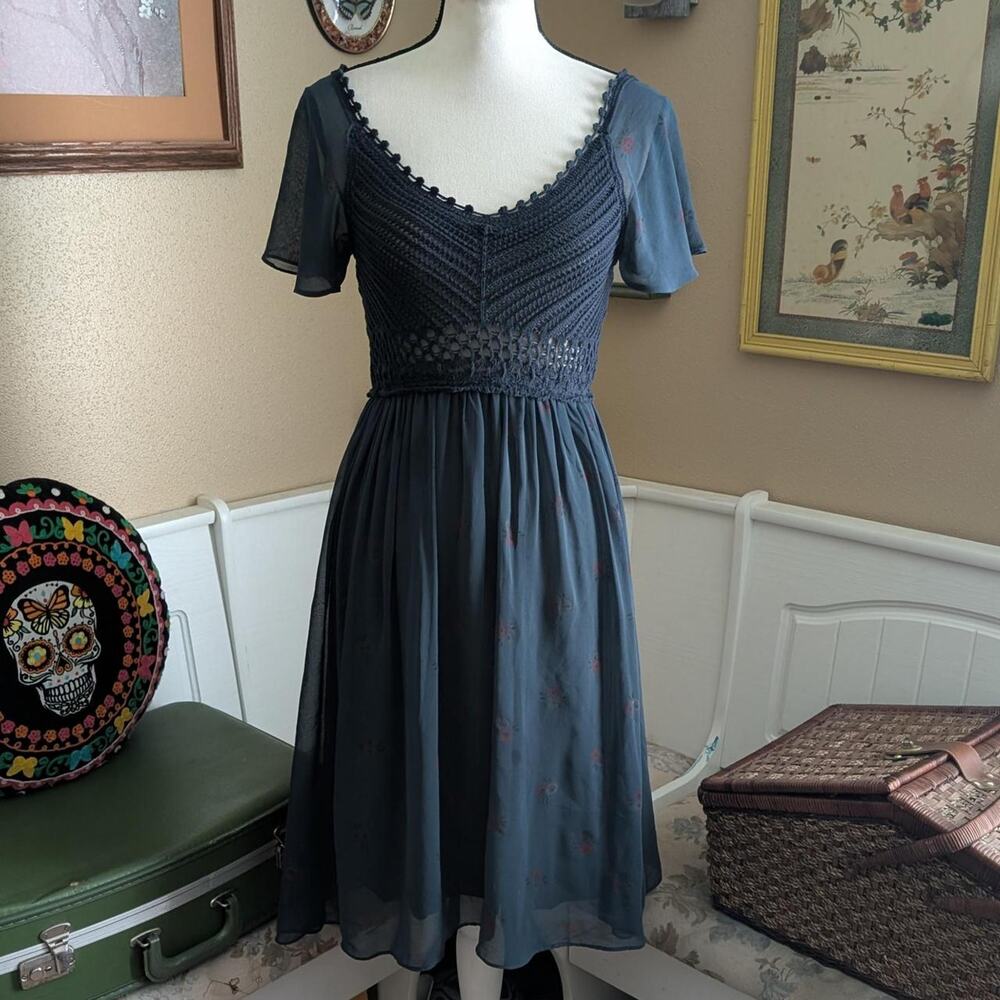 Free People Crochet and Chiffon Floral Dress